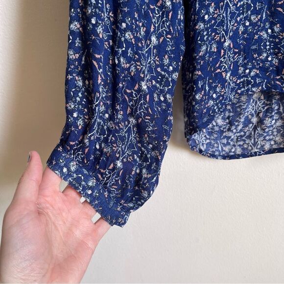 Lucky Brand Blue Boho Keyhole Self Tie Top Large - Picture 6 of 10